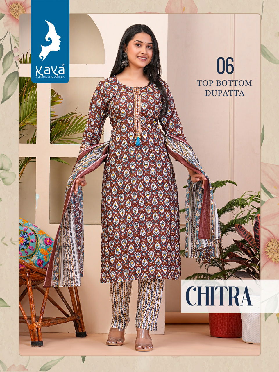 Chitra By Kaya Straight Cut Cotton Printed Kurti With Bottom Dupatta Wholesale Price In Surat
